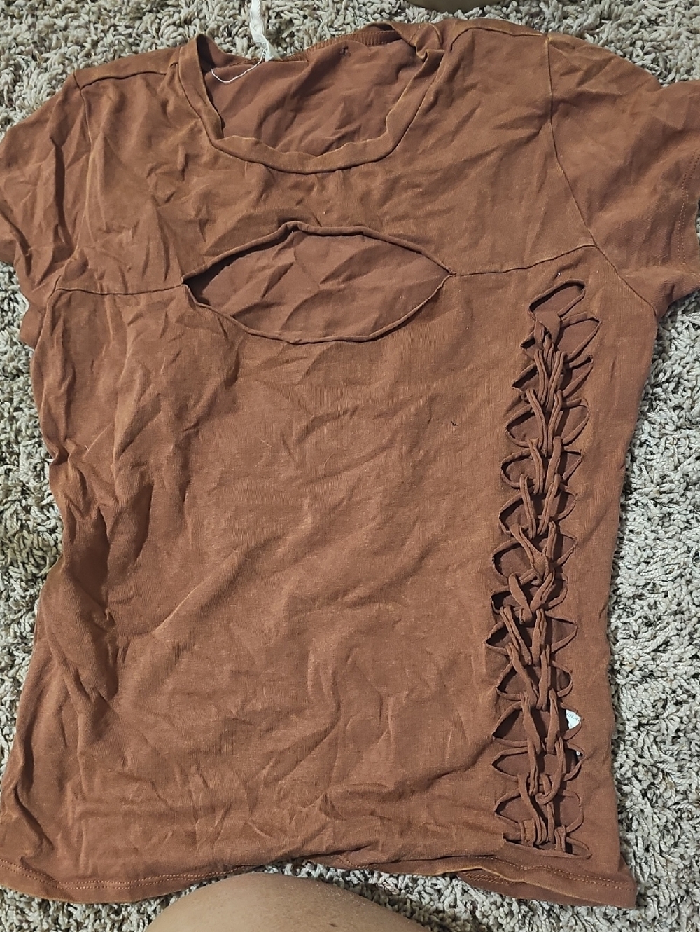 Rust Brown Lace-Up Cutout Women's Top